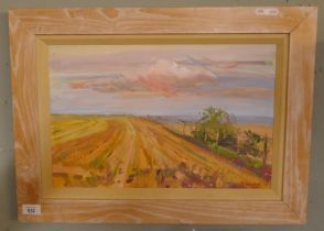 Oil painting by Brian Oxley - Sunset over Romney Arch - Approx image size: 45cm x 29cm