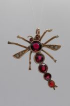 Victorian gold garnet & seed pearl dragon fly pendant