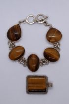 Silver tigers eye bracelet & pendent