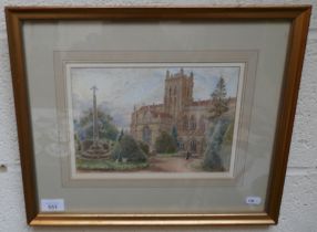 Watercolour - Malvern Priory by Harry Goodwin - Approx image size: 25cm x 18cm