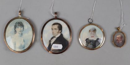 Collection of 4 Victorian hand painted miniatures with gold frames