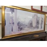 A large gilt framed print of marble pillars