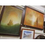 Two modern framed oils on canvas of sailing ships signed bottom right