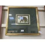 A framed and glazed mounted oil of Indian elephant