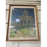 A mid-20th century framed and glazed possible watercolour of church scene