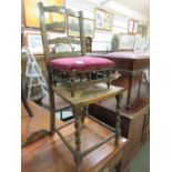 An early 20th century seagrass seated rail back chair together with a walnut footstool