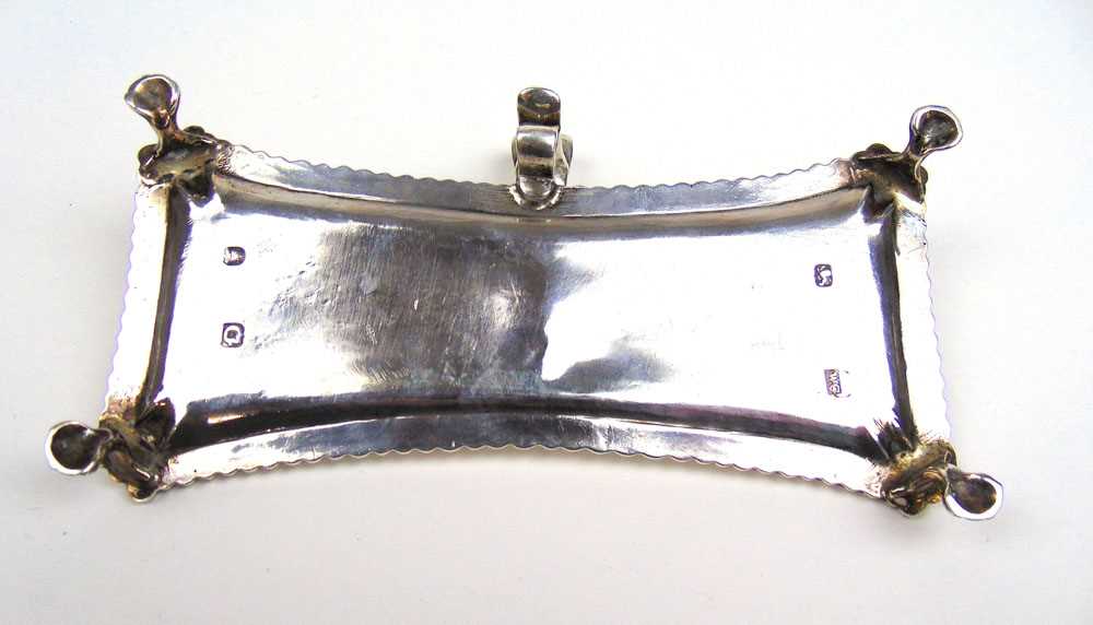 A George III silver hallmarked snuffer tray of waisted form with scroll over handle and gadrooned - Image 3 of 3