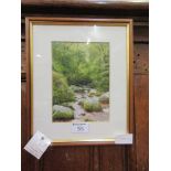 A framed and glazed enhanced watercolour of 'Beccy Falls in Dartmoor Devon' signed John Abdey