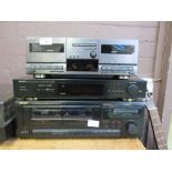 A selection of hi-fi separates to include Sony tape player, Denon stereo tuner, and Teac double