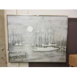 An oil on canvas of sailing vessels at harbour signed Lee Reynolds