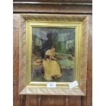 A gilt framed 19th century crystoleum of a lady reading a book after W Menzler dated 1889