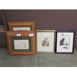 A quantity of framed and glazed prints to include Winnie the Pooh, cats, classical ladies etc.