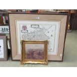 A framed and glazed map of Fife along with a gilt framed limited edition print