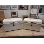 Two cream painted early 20th century tin trunks