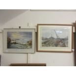 Two framed and glazed watercolours, one signed Winston Megoran, the other industrial scene