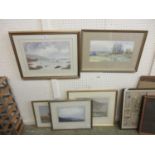 Five framed and glazed watercolours of countryside and sea scenes by various artists