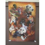 An unframed print of game animals