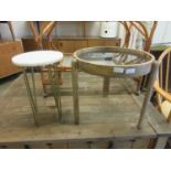 A mid-20th century Italian glass topped occasional table along with a marble topped table