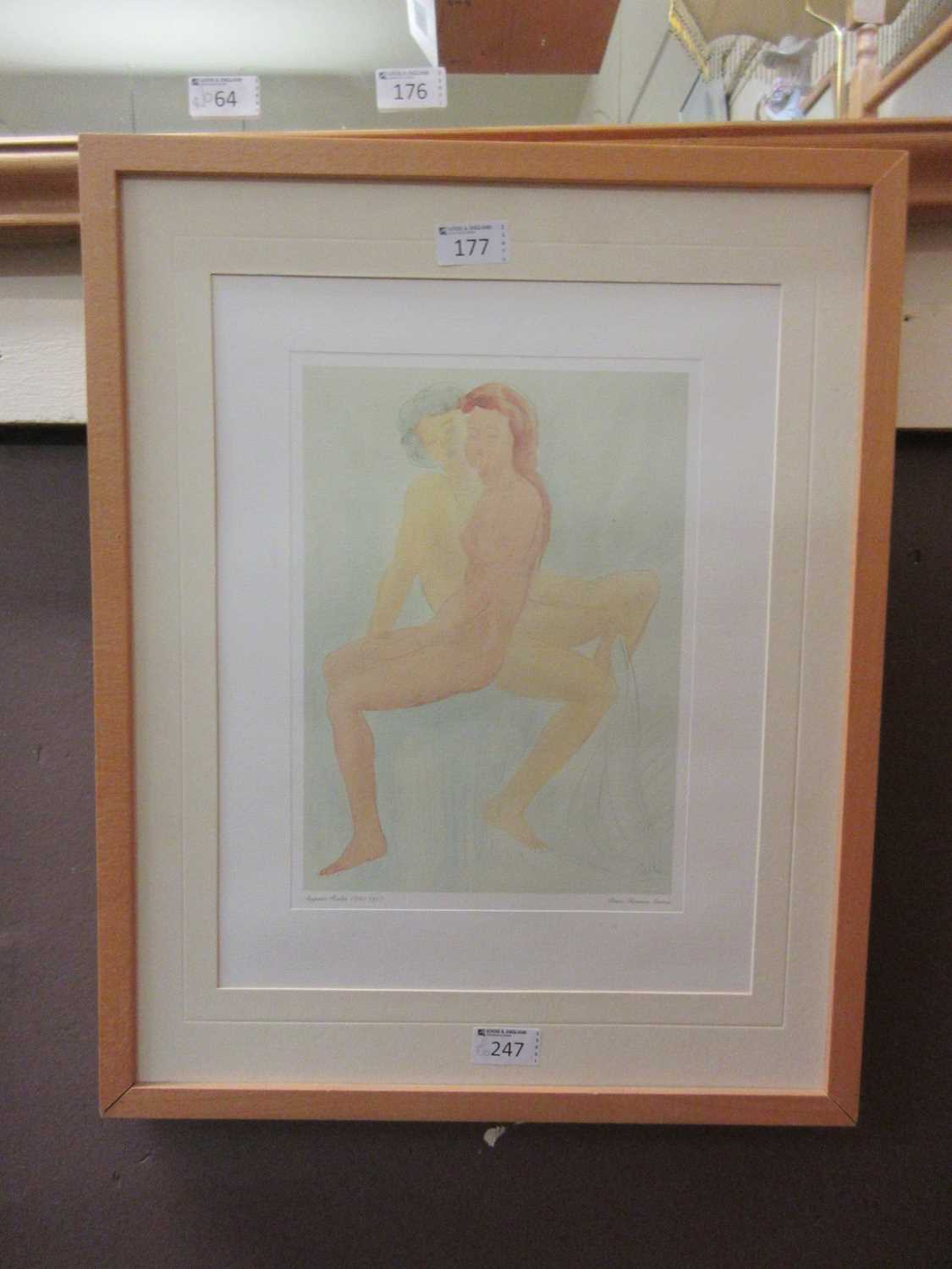 A framed and glazed print of nude study after Auguste Rodin