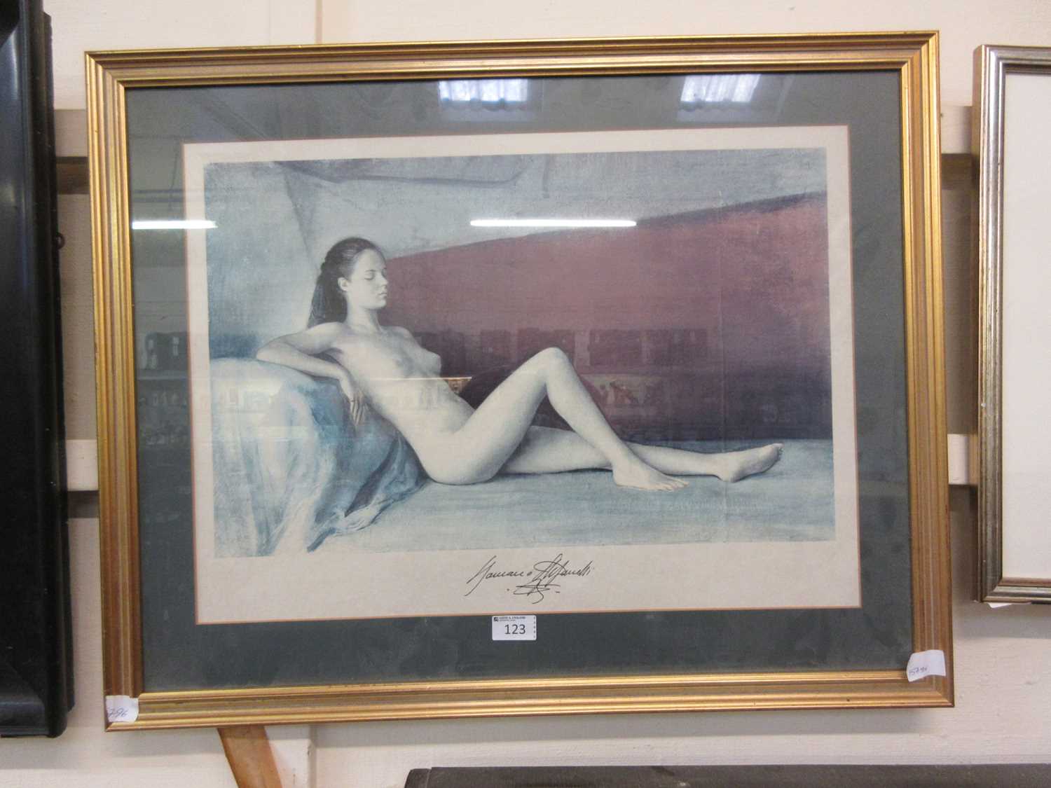 A framed and glazed print of nude study