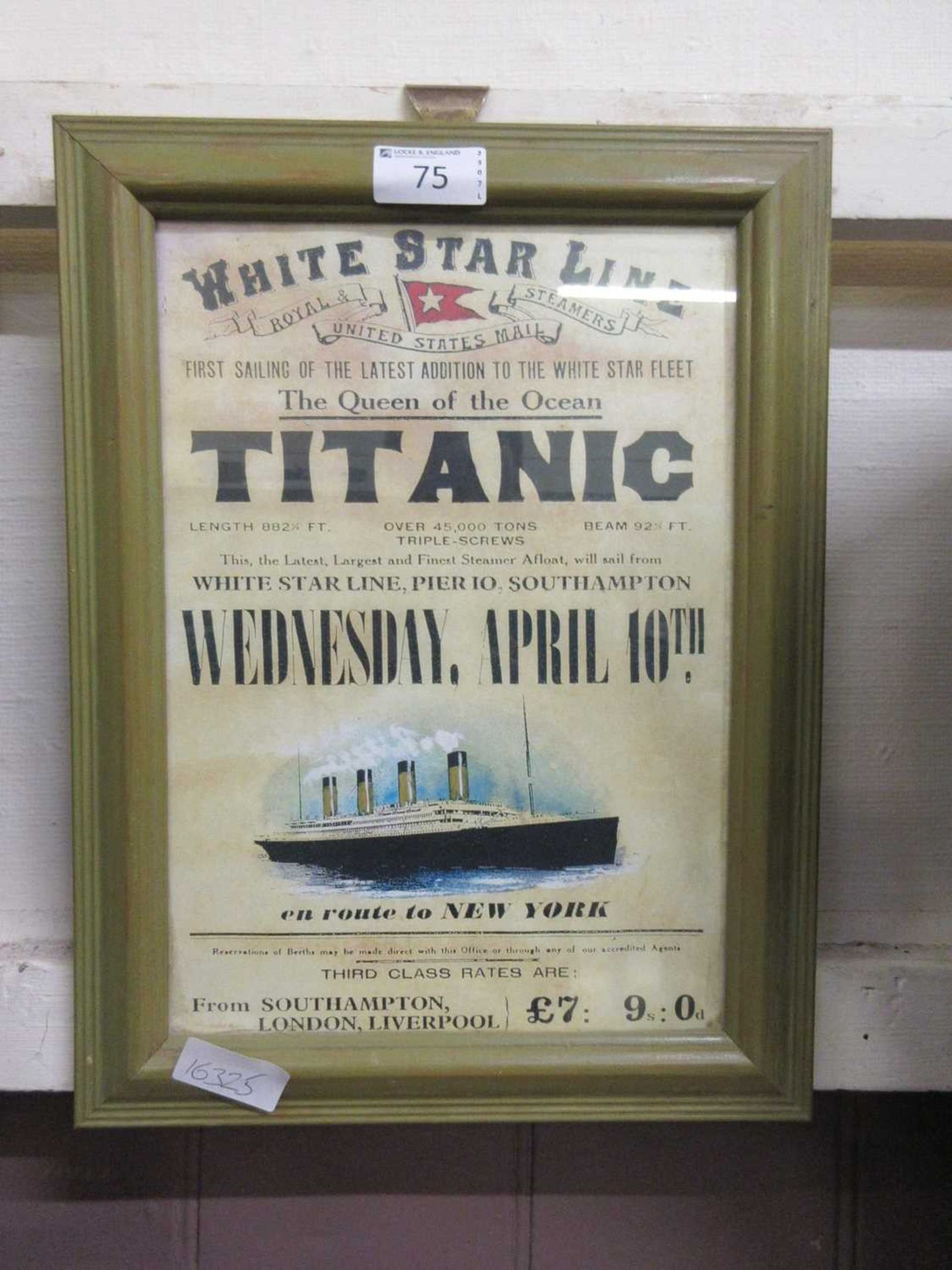 A small framed and glazed Titanic advertising poster