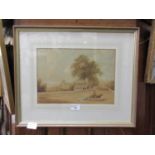 A framed and glazed watercolour of an accident on road signed Eliza S