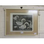 A framed and glazed watercolour of swans signed A Vines, dated 1969