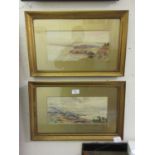 A pair of gilt framed and glazed watercolours of coastal scenes, one signed Browne