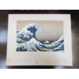 An unframed wood block print after Hiroshige 'The Wave'