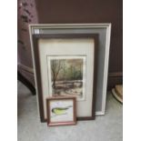 Artworks to include a watercolour of river scene, watercolour of cottages etc.