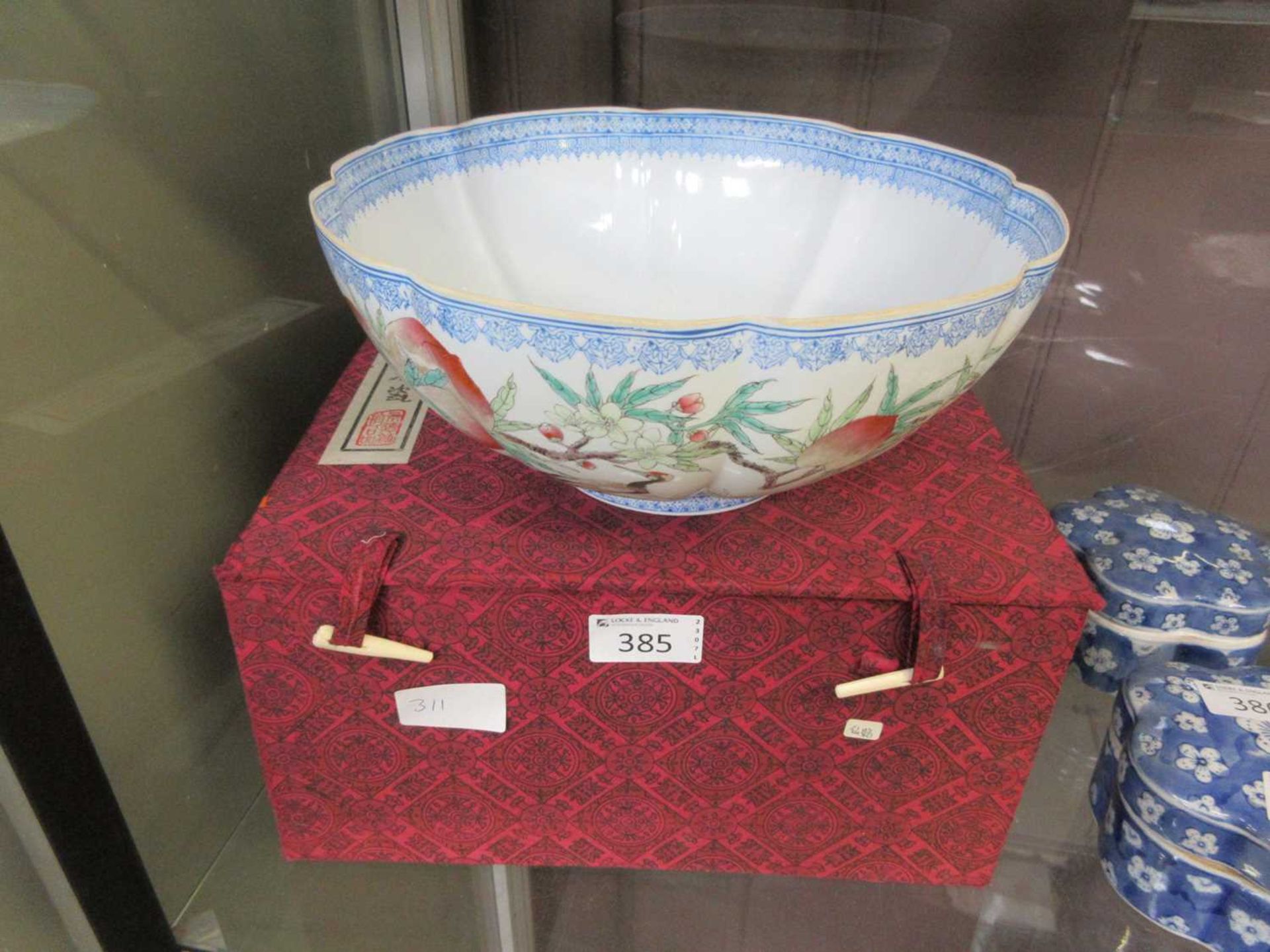 A boxed oriental style ceramic eggshell bowl