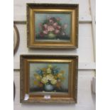 A pair of gilt framed oil on canvas of still life