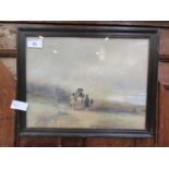 A framed and glazed watercolour of walking figures