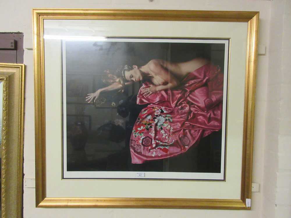 A framed and glazed limited edition 76/295 print of nude lady signed Douglas Hoffman with COA