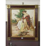 A framed oil on canvas of seated lady signed Barton