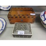 A walnut inlaid box together with a small inlaid cigarette box