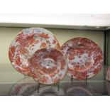 Three Royal Crown Derby items 'Red Aves' consisting of two plates and saucer