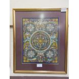 A framed and glazed eastern artwork depicting deities