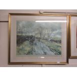 A framed and glazed hunting print after Michael Lyne with blind stamp