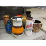 A collection of West German mid-20th century pottery vases, etc