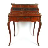 A late 19th century French rosewood, brass mounted and lacquered ladies writing desk (Bureau de