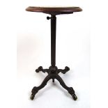 19th century burr walnut and cast iron candle stand/occasional table, the circular top on the