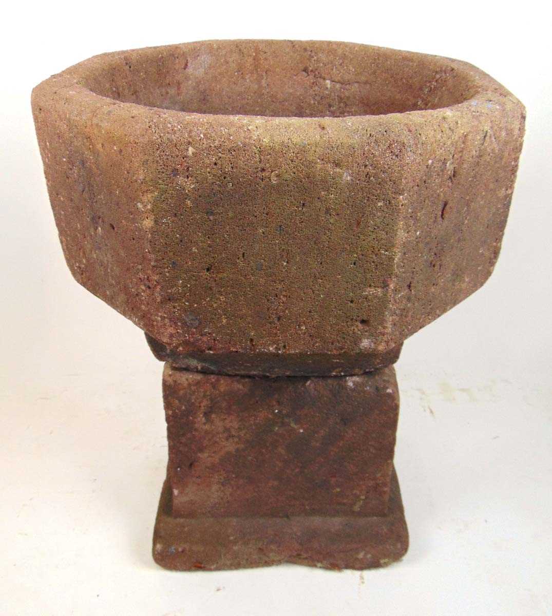 A possible Norman carved sandstone font, the bowl in an octagonal body tapering to the square base - Image 2 of 3
