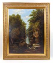 J. Mellor (English 19th century) river through hills signed and dated oil on canvas 69 cm x 90 cm
