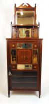 An Edwardian rosewood, marquetry and boxwood strung music cabinet, the superstructure with beveled