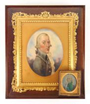 19th century English school portrait of gentleman unsigned oil on board along with a miniature 15 cm