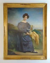 Adele Kindt (Belgian 1804-1893) life size portrait of lady holding roses signed and dated 1829 oil