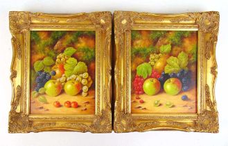 J F Smith (British, 20th century) still life of fruit (x2) signed oil on canvas 19 cm x 24 cm (each)