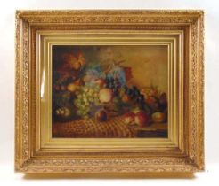 19th century English school still life with fruit and birds nest unsigned (paper label verso