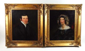 19th century English school a pair of portraits of a lady and gentleman unsigned oil on canvas 61 cm